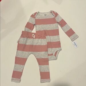 Carter's Pink and Heather Gray Striped Baby Two-Piece Set NWT